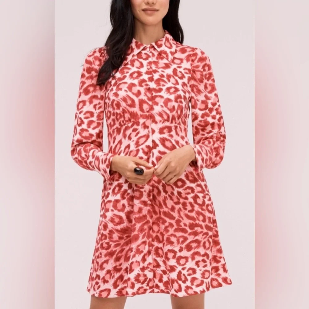 Kate Spade Long Sleeve Panthera Animal Print Button Front Shirtdress in Pinkish